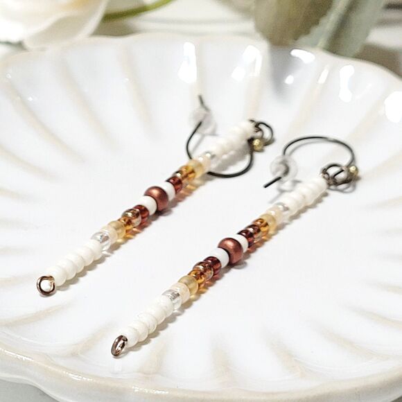 seed bead earrings 681#mfs Seed beaded minimalist stick earrings sweater stripes - Picture 2 of 4